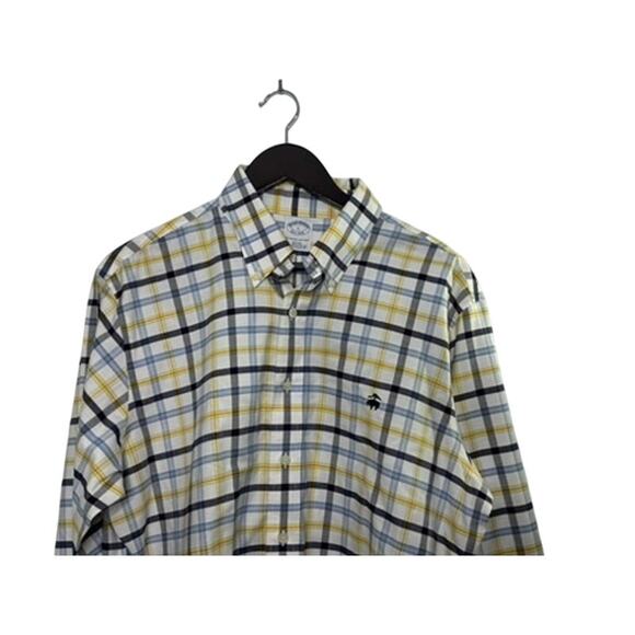 Brooks Brothers Slim Fit Blue & Yellow Check Print Button Up Shirt Men's Large - Picture 2 of 4